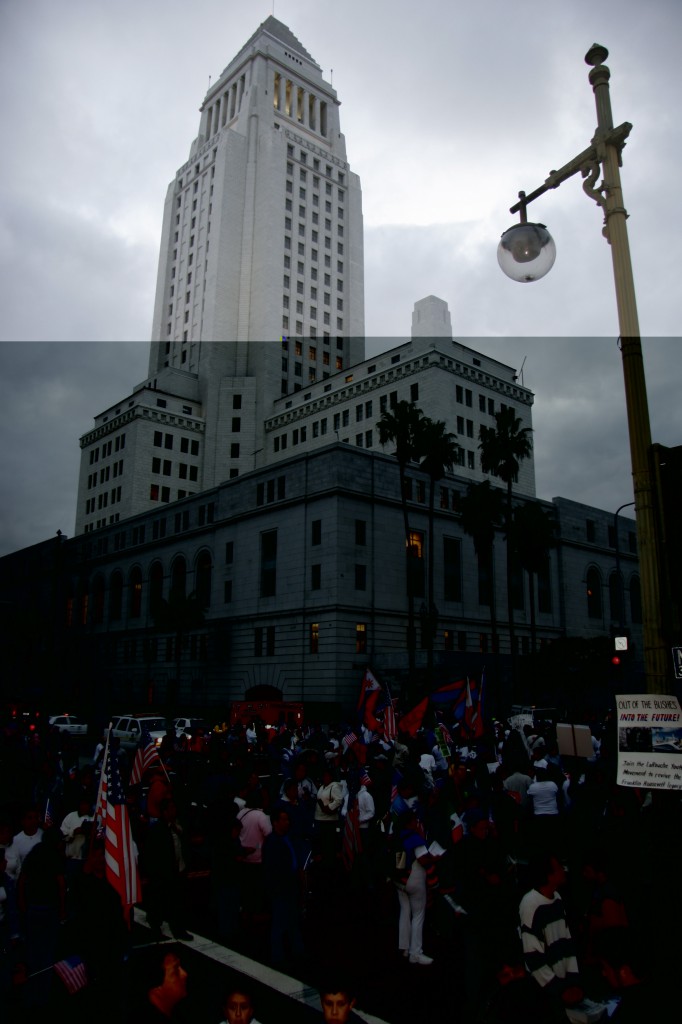 City Hall and protesters