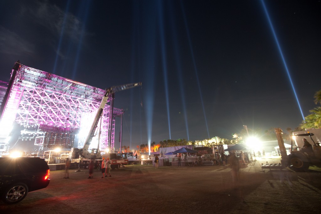 Crane Preparing to Lift Glowing Balls