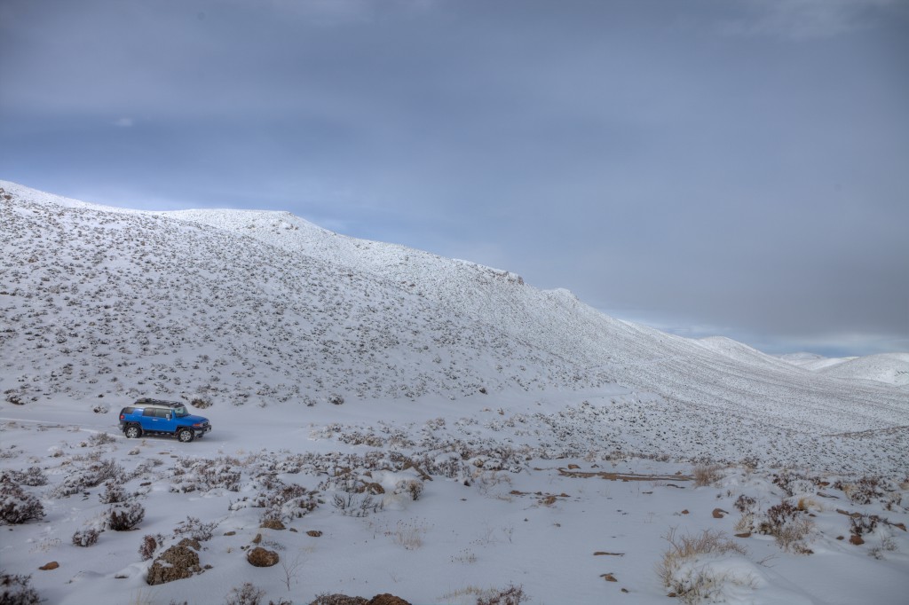 FJ Cruiser on Snowy Skidoo Road in Death Valley