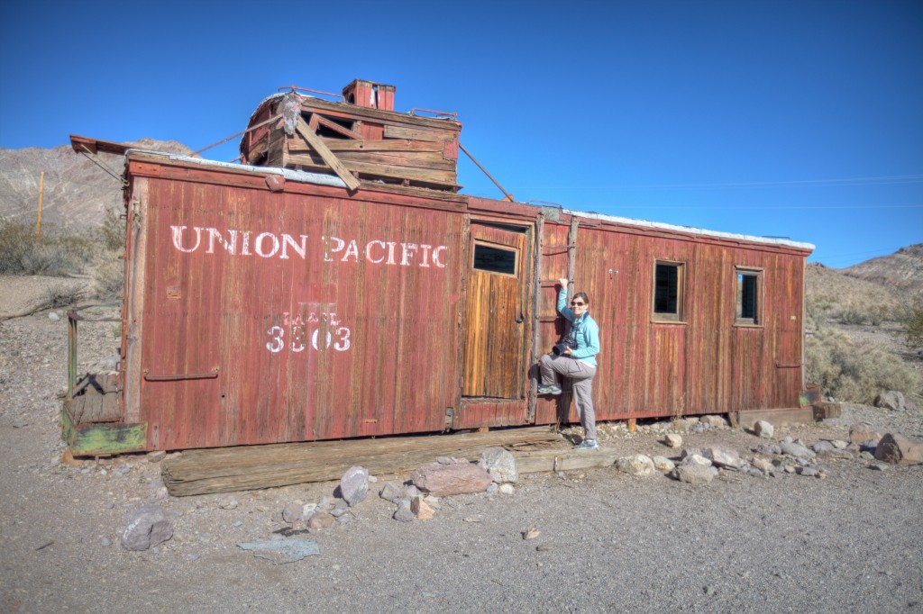 Penelope and Caboose in Rhyolite
