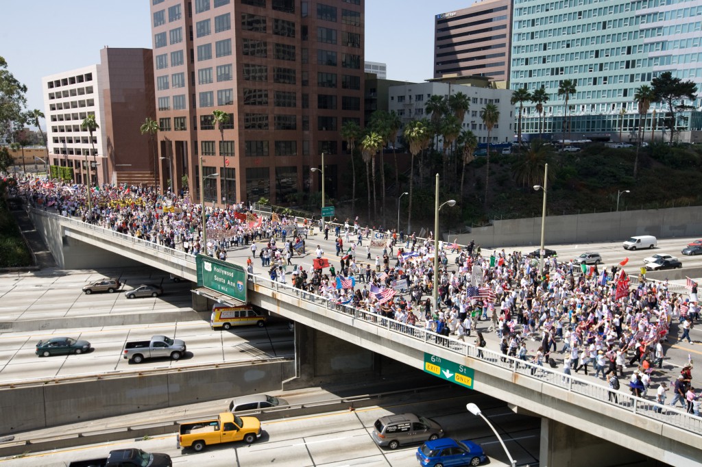 Protestors Crossing the 110