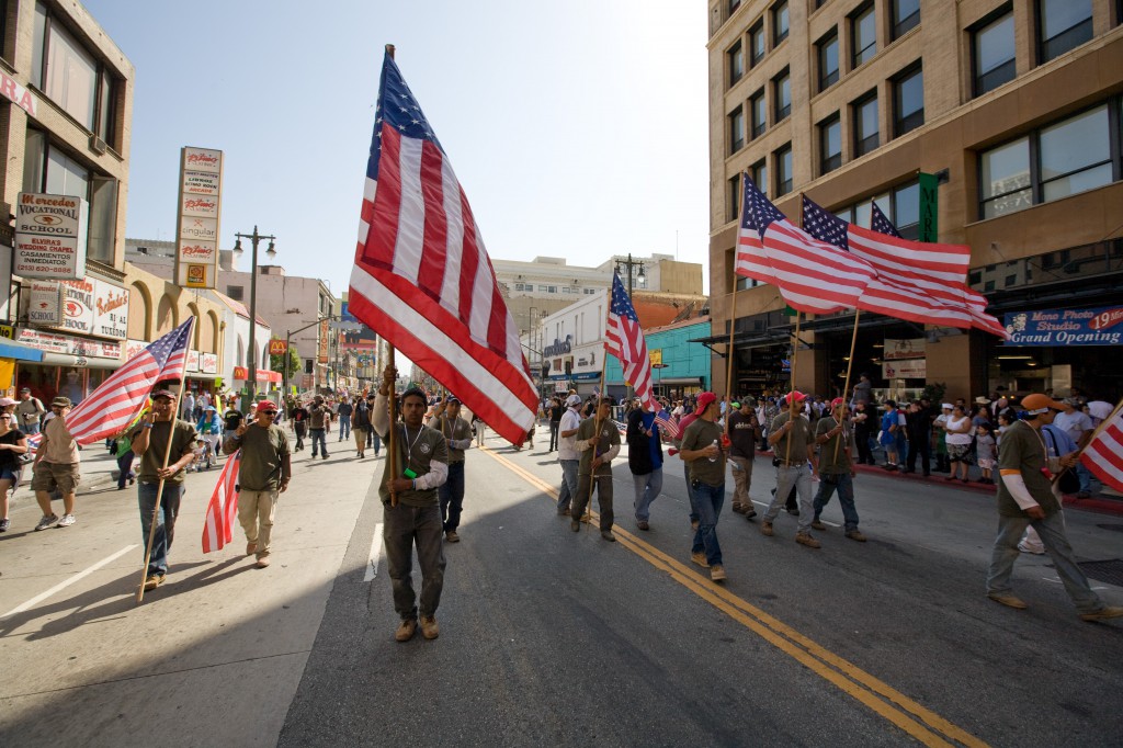 Protestors With American Flags