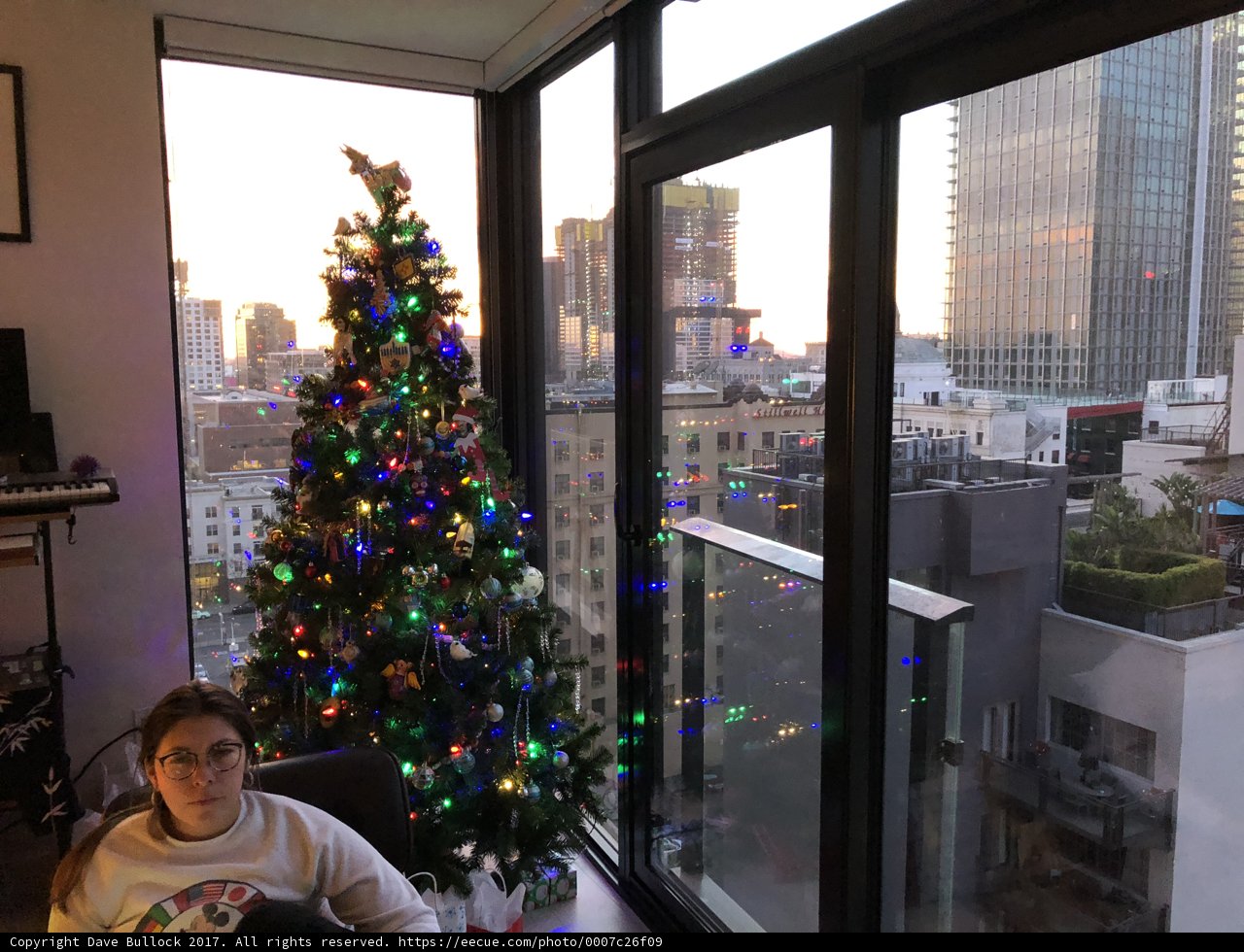 Festive living room with Christmas tree