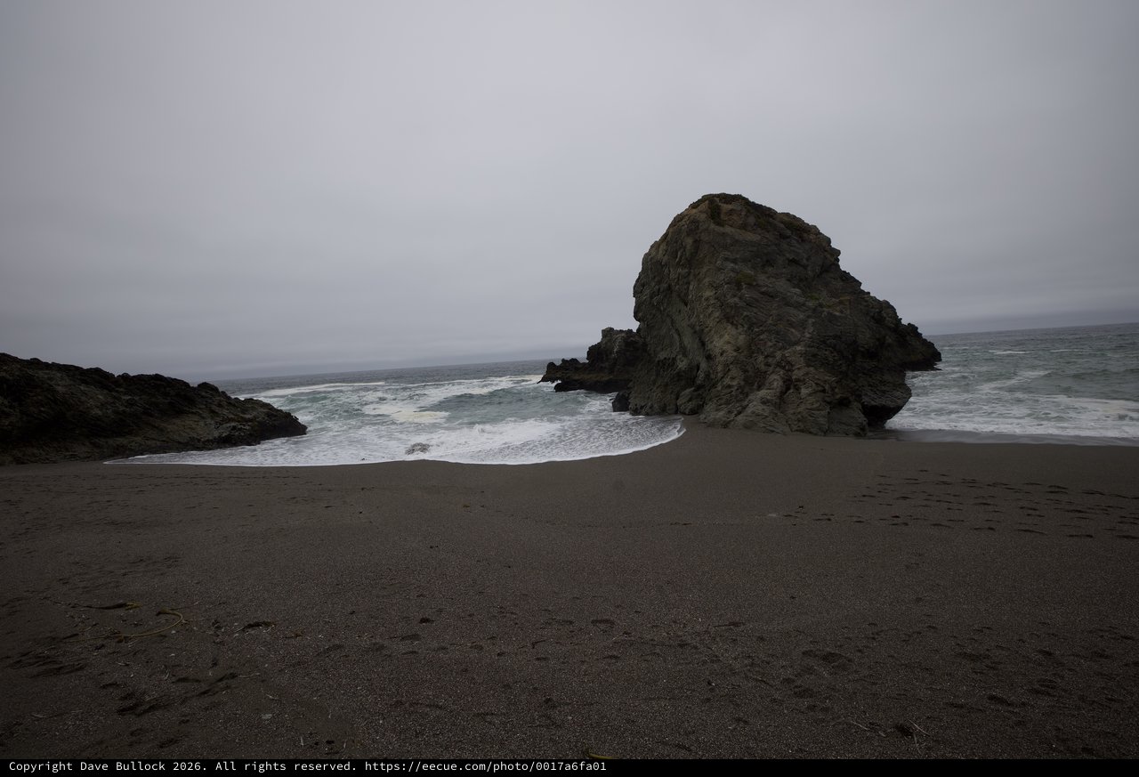 Solitary Sea Stack on Fog-Shrouded California Coast
