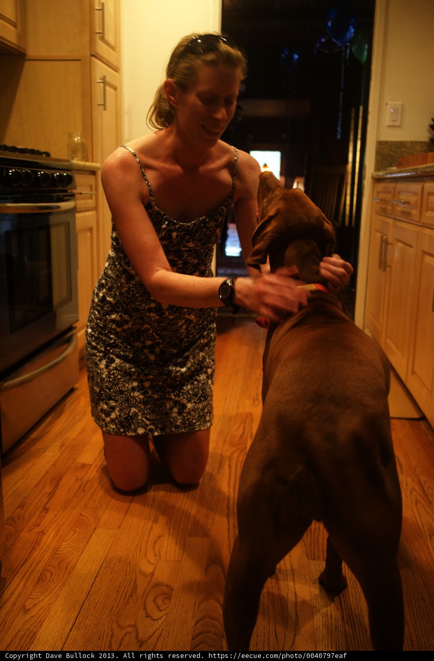 Woman bonding with her furry friend