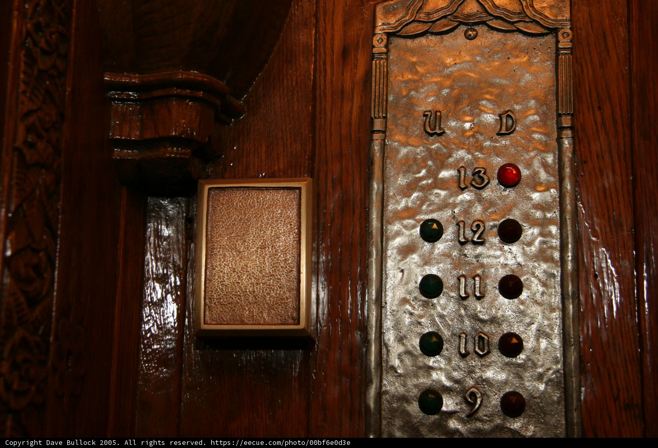 Wooden Door with Metal Panel and Buttons