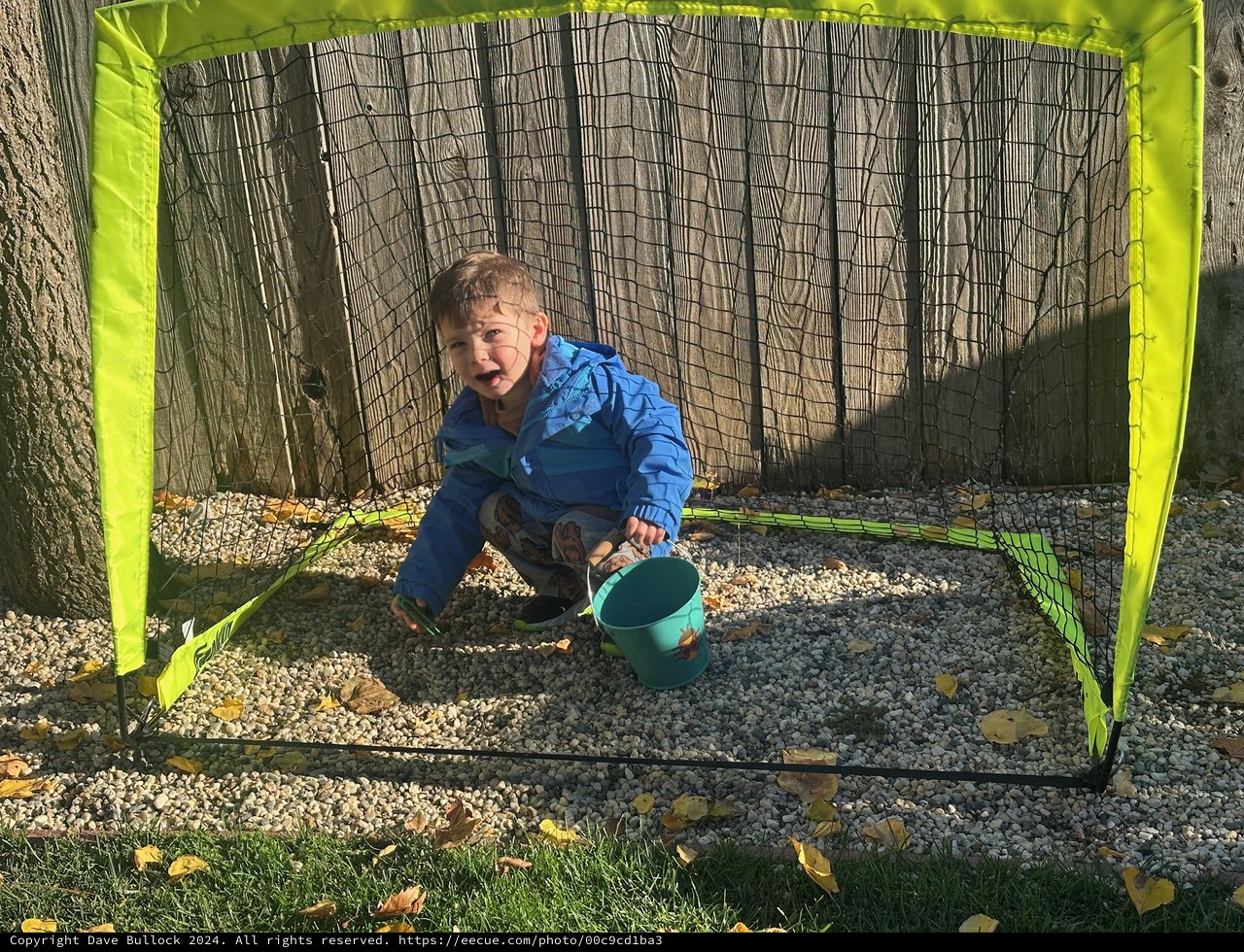 Young Boy Playing Inside Soccer Goal