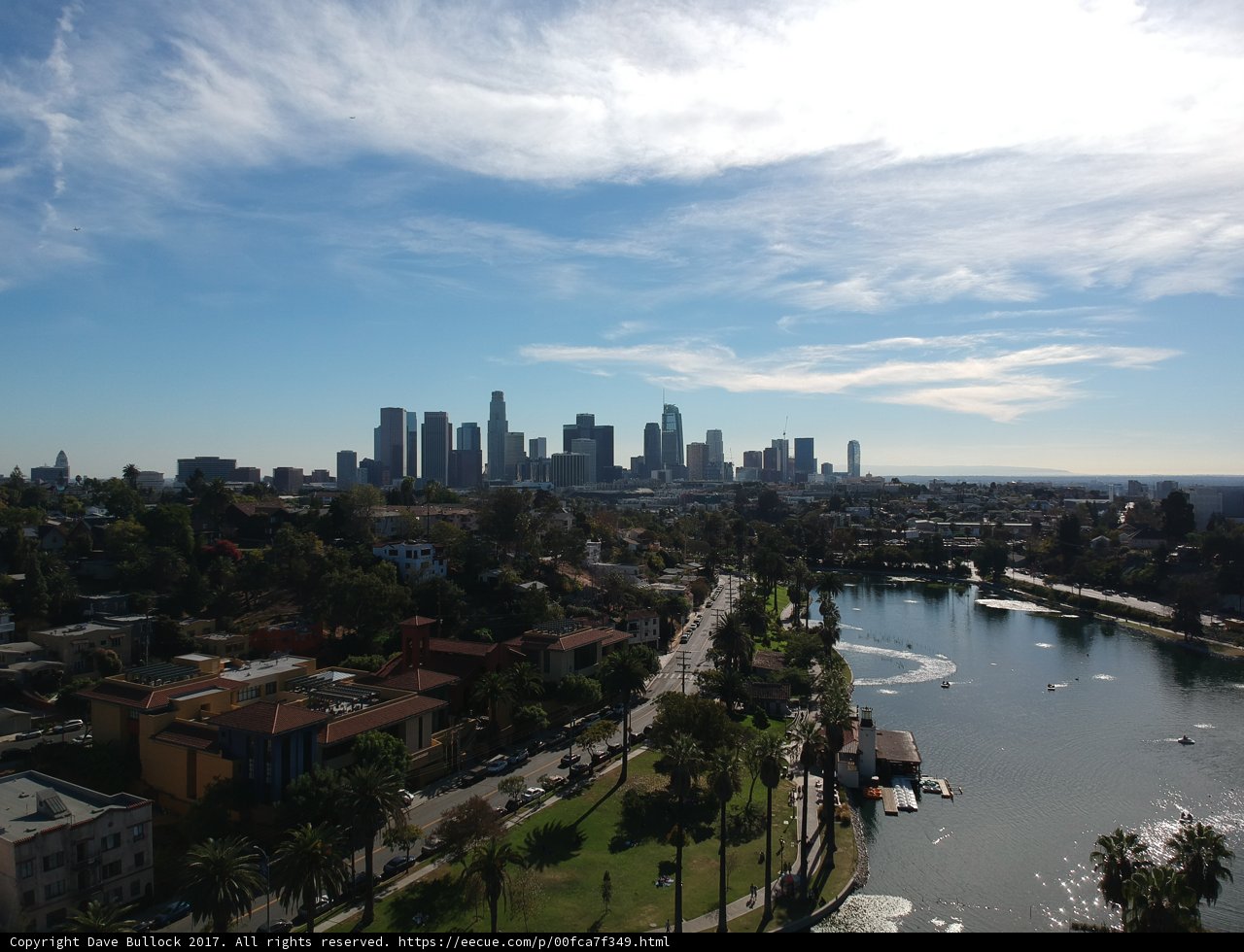 Aerial View of Los Angeles Cityscape from Echo Park Lake