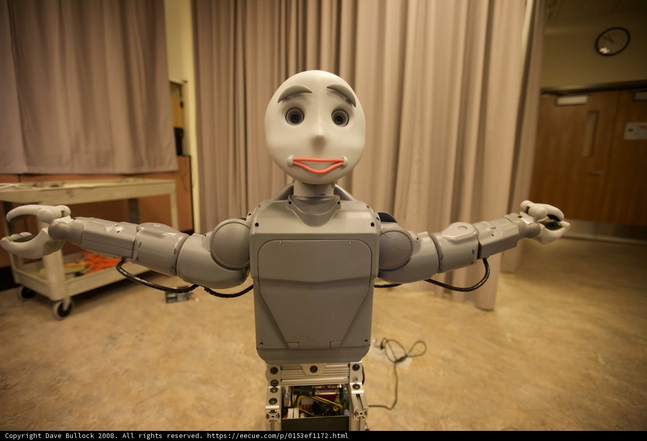Friendly Robot on Wood Flooring