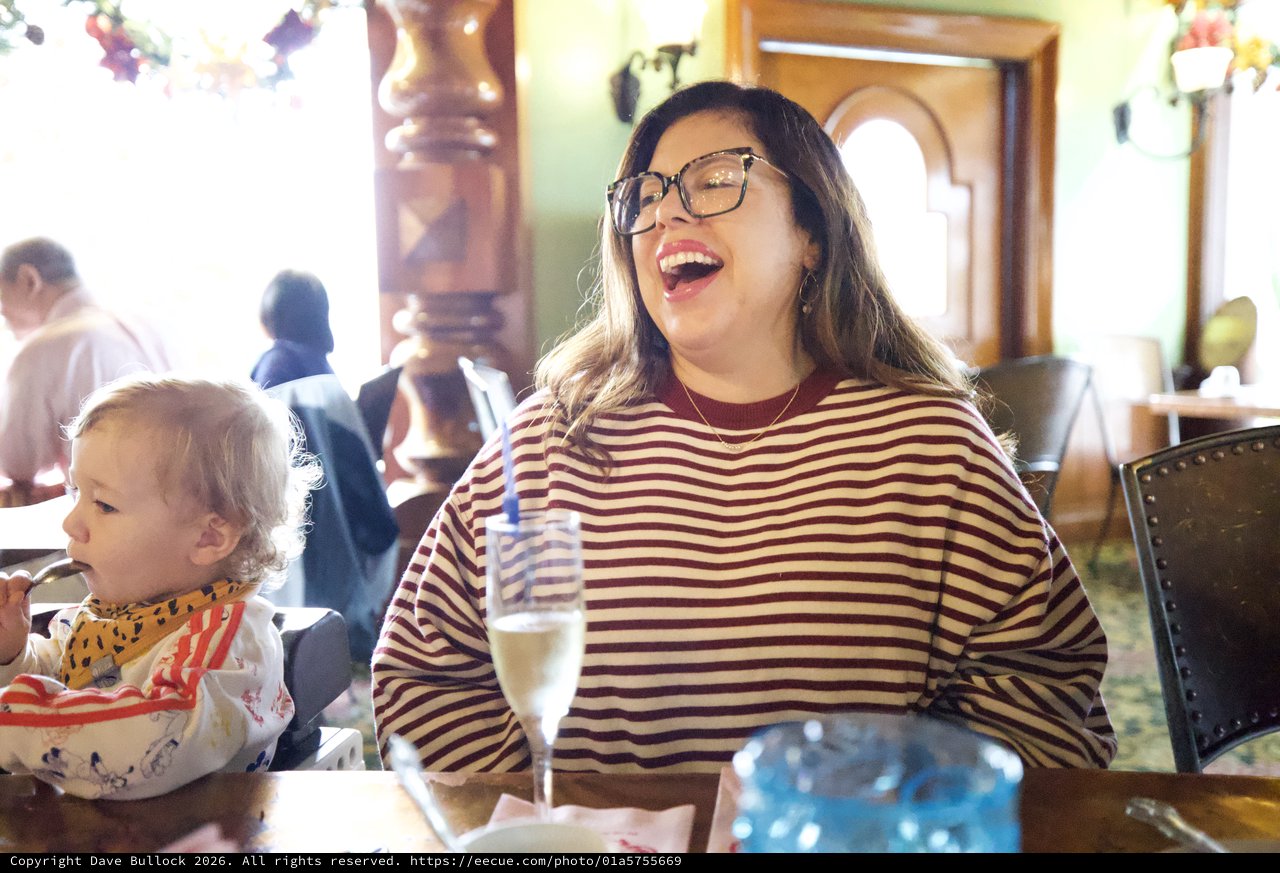Joyful Mother and Child Dining at Madonna Inn