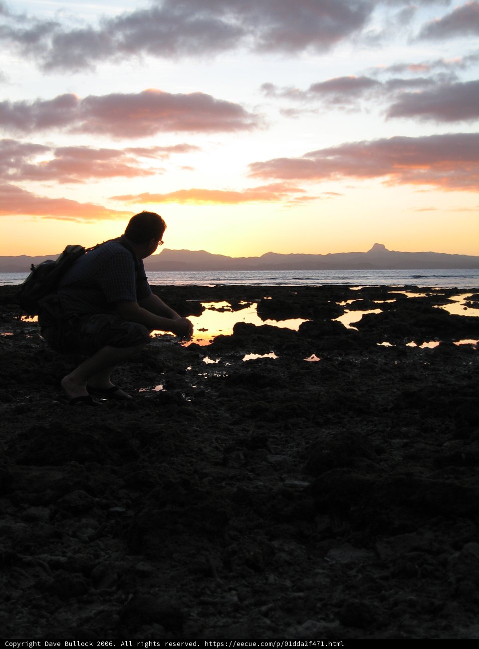 Kneeling by the Ocean at Sunset