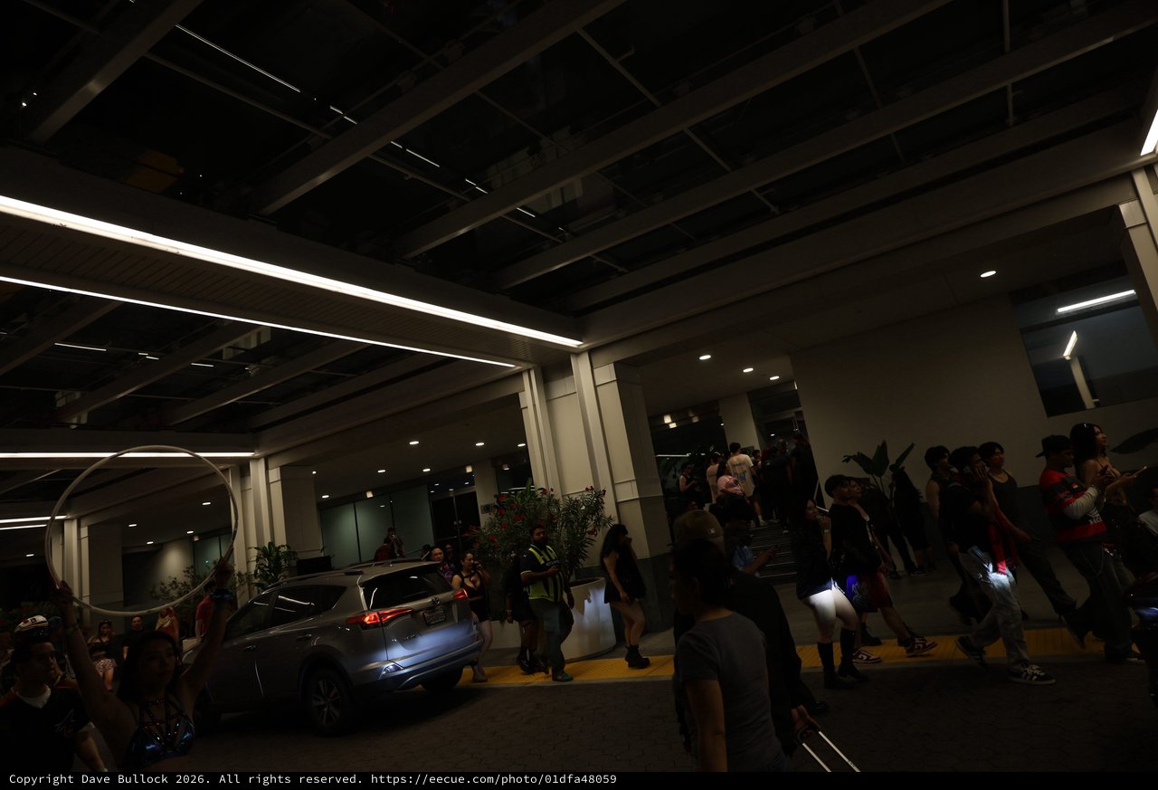 Festival Crowd Gathers Outside Venue at Night