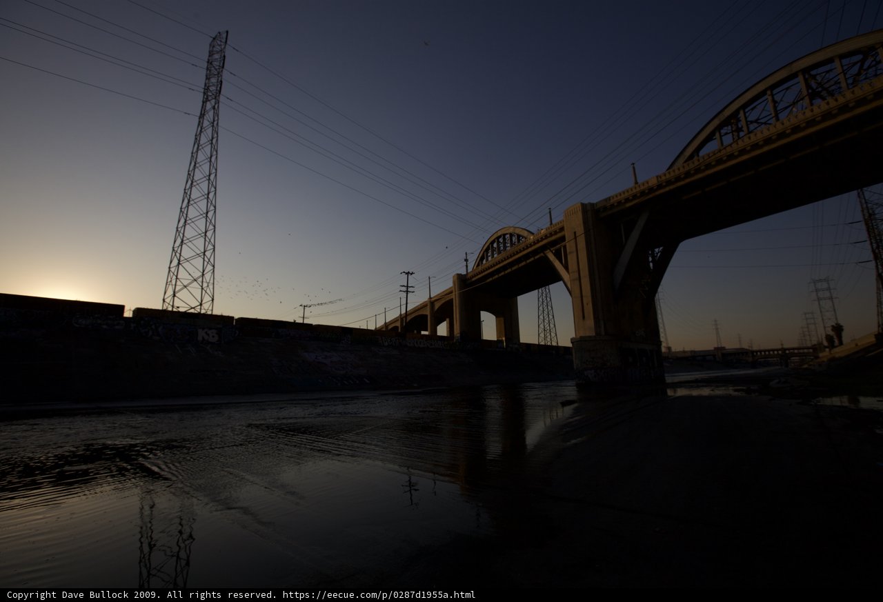 Sunset over the LA River Bridge