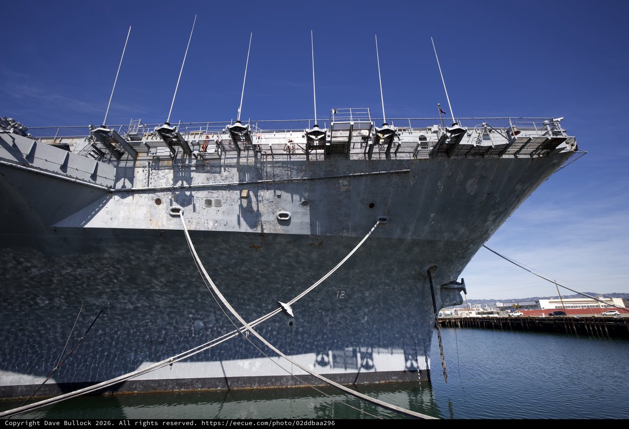 USS Hornet Bow View - Historic Aircraft Carrier Moored