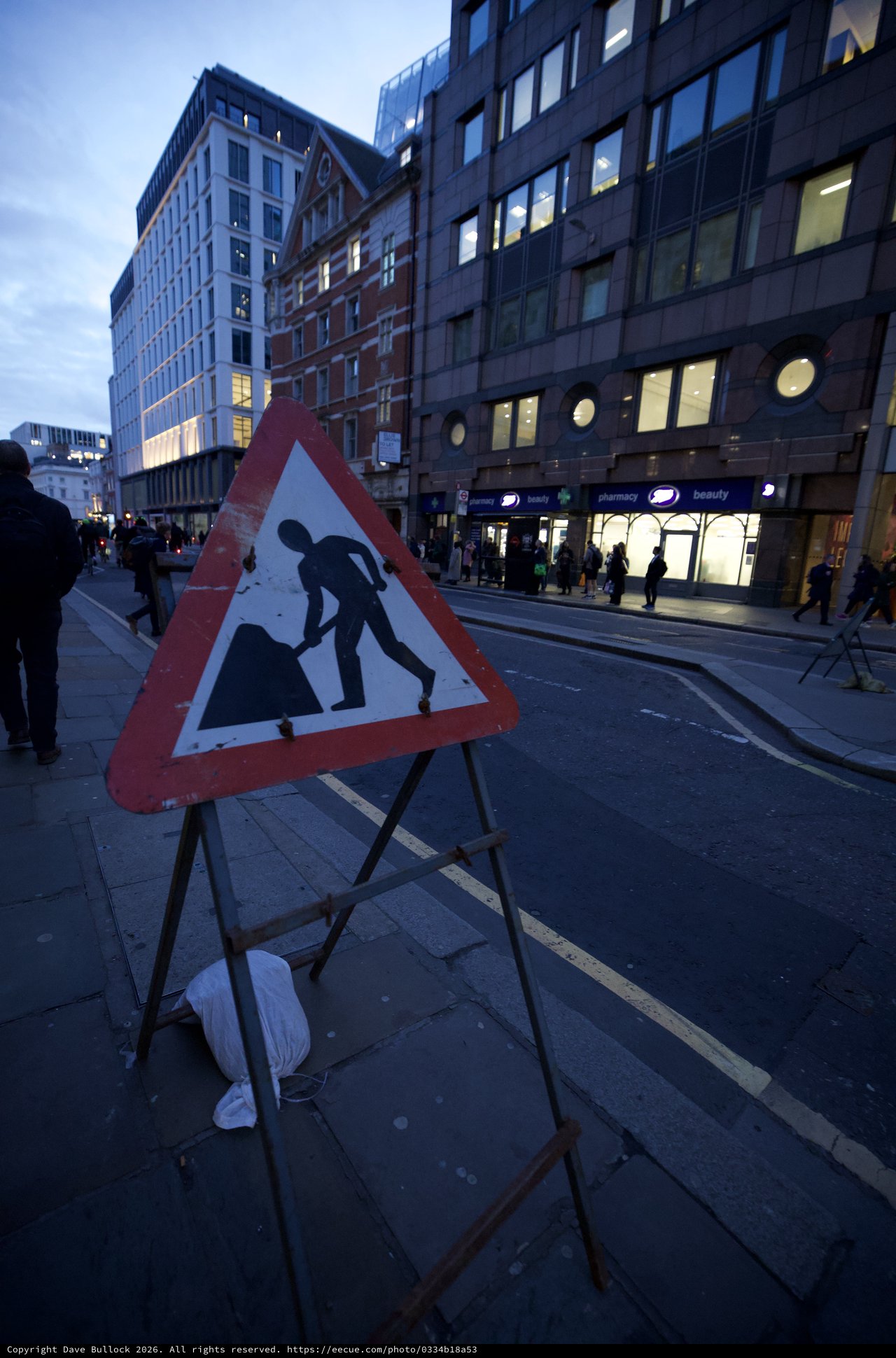 Urban Construction Warning Sign at Twilight in London