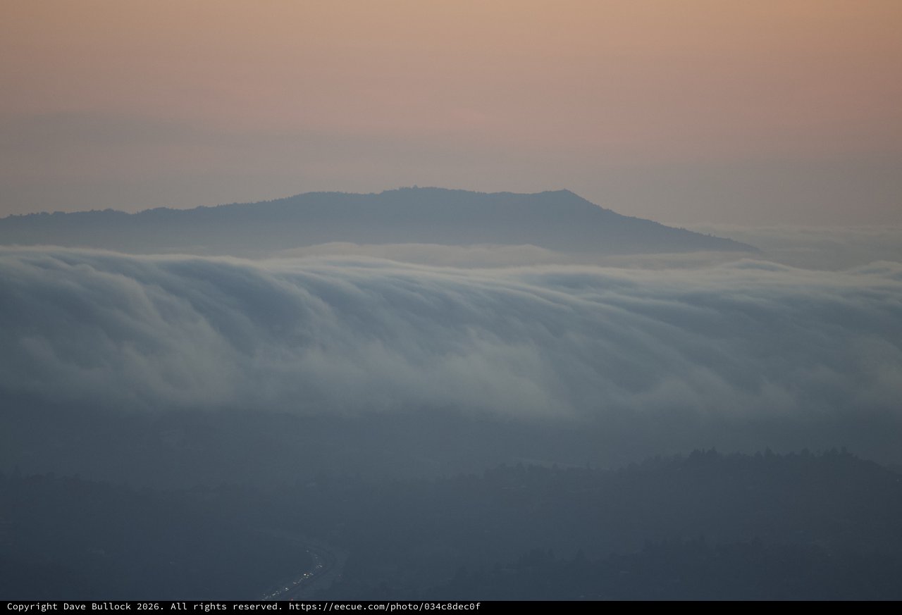 Fog Cascades Over the Hills at Twilight