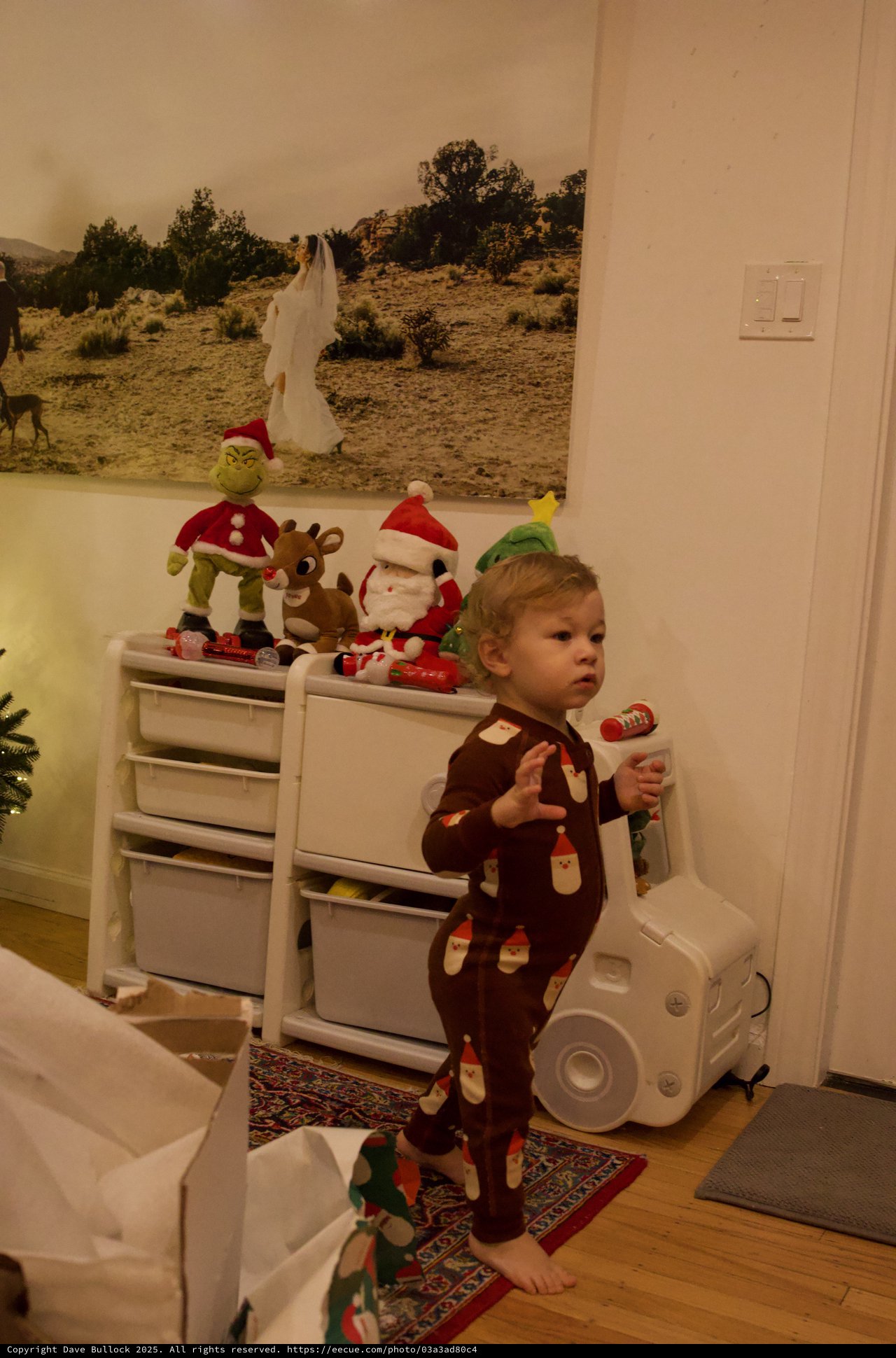 Toddler's Christmas Morning in Festive Pajamas
