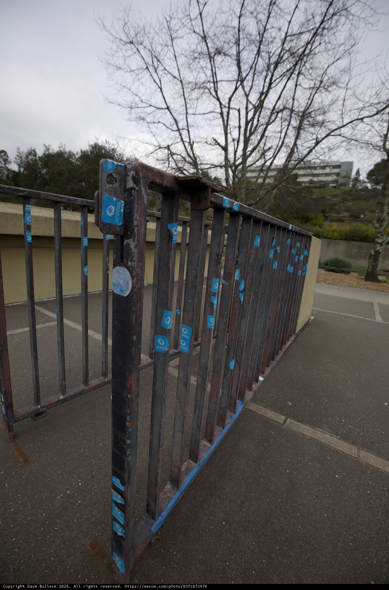 Weathered Metal Gate with Peeling Blue Paint