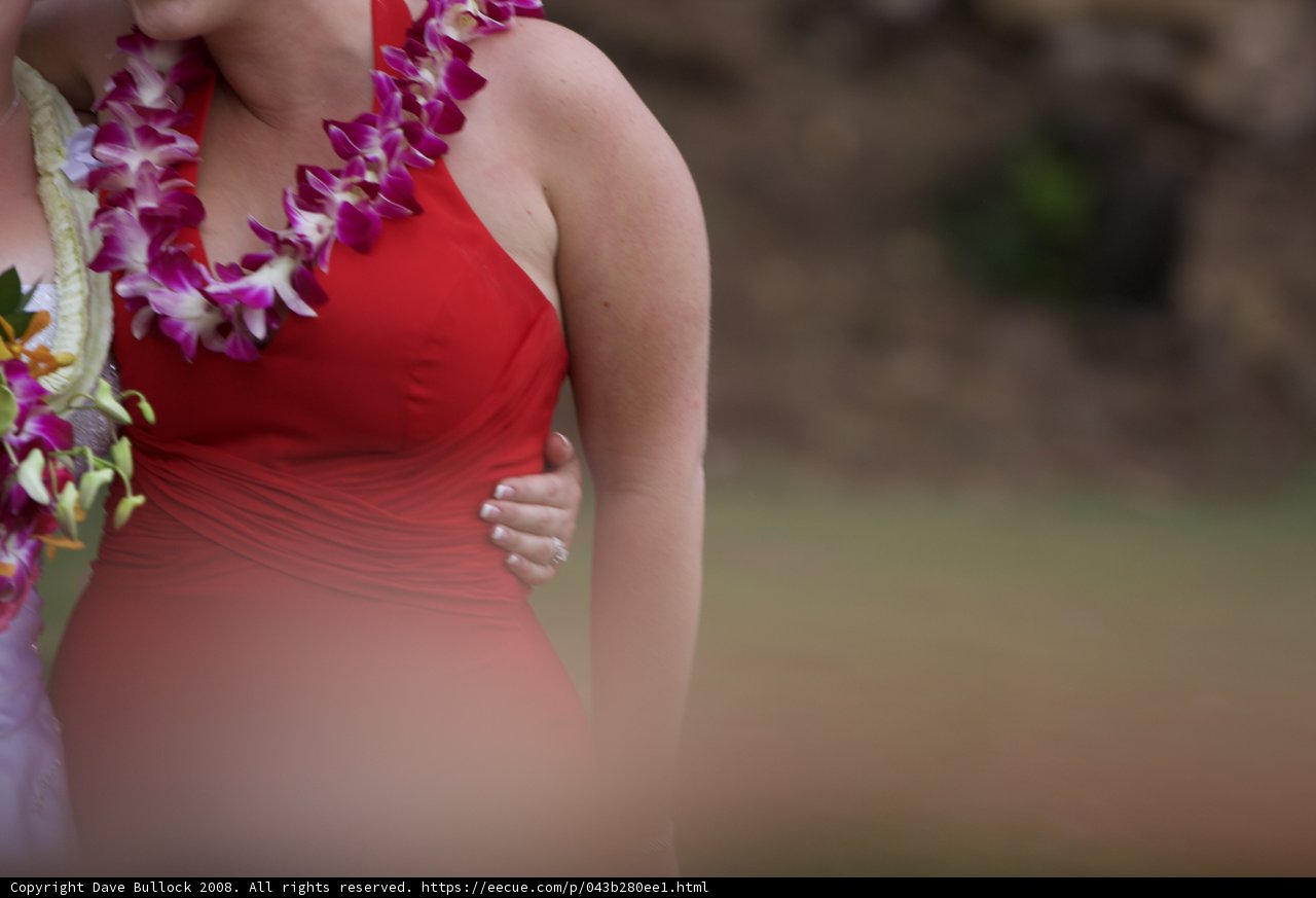 Two Women Embrace in Red Dresses