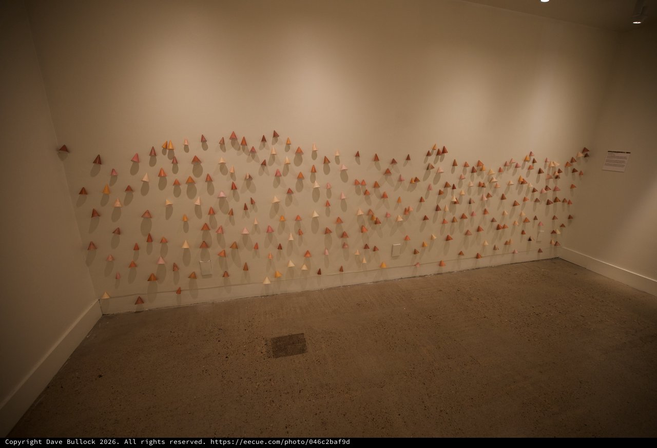 Contemporary Art Installation with Folded Paper Triangles