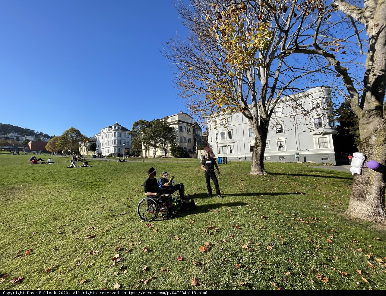 Wheelchair-bound man enjoys nature in Duboce Park