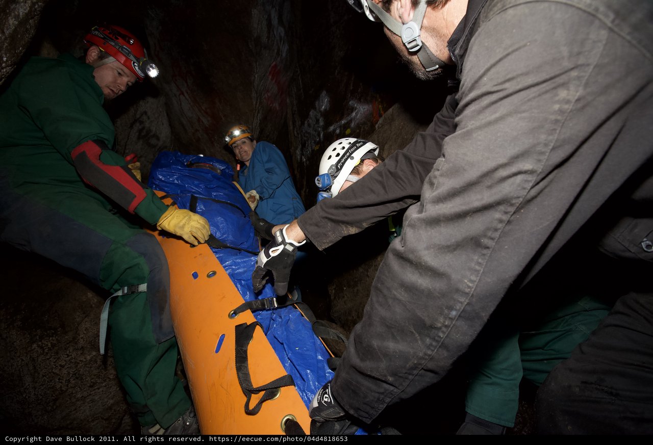Cave Rescue Team Navigates Underground Stretcher Operation