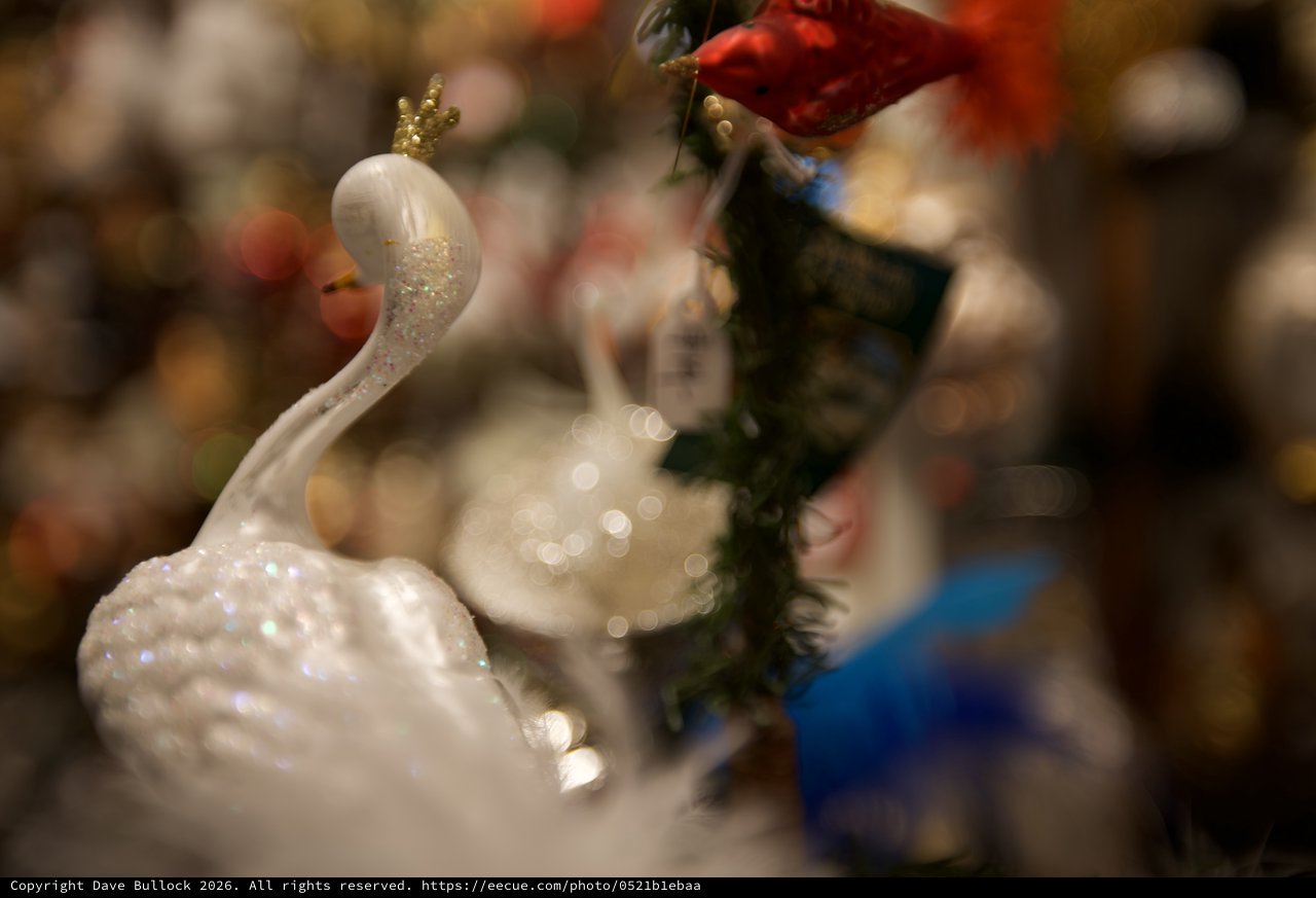 Glittering Swan Ornament on Christmas Tree