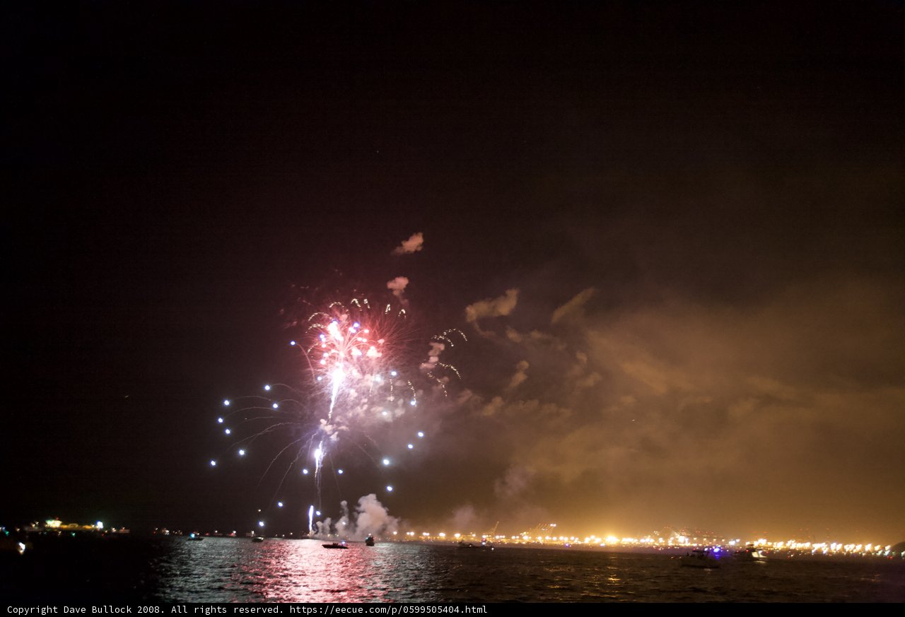 Sparkling Fireworks Display Over Water
