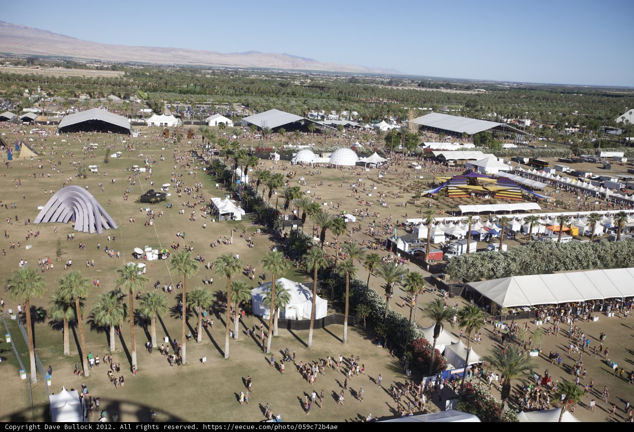 Aerial View of Massive Crowd at Coachella Festival