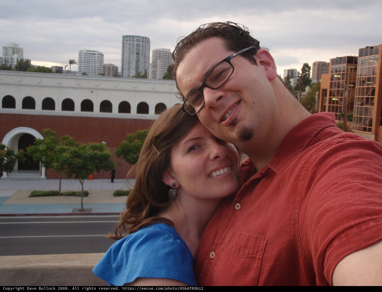 Couple's Selfie Against Los Angeles Urban Skyline