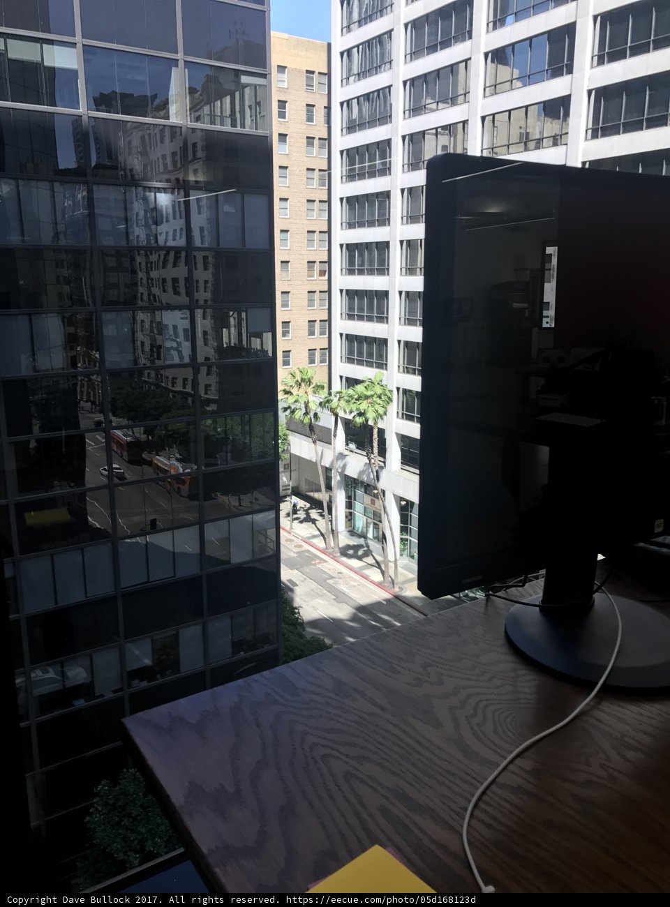 Computer monitor in an urban high-rise office