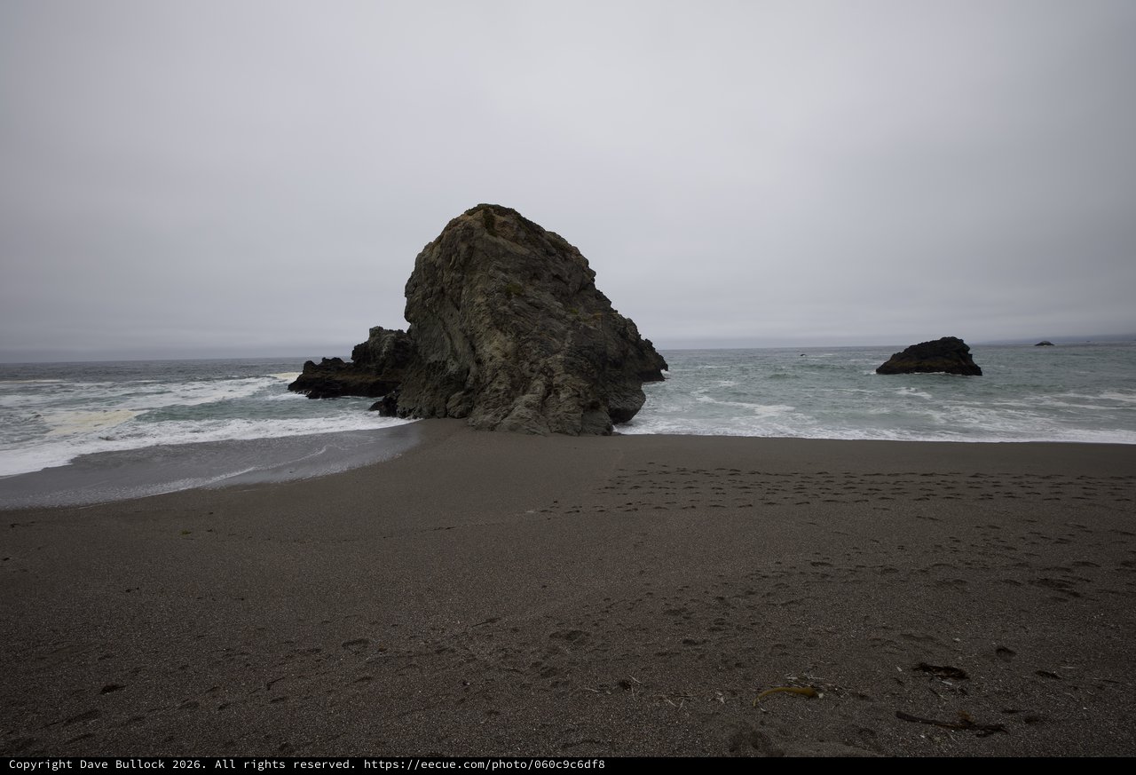Solitary Sea Stack on a Misty Northern California Beach