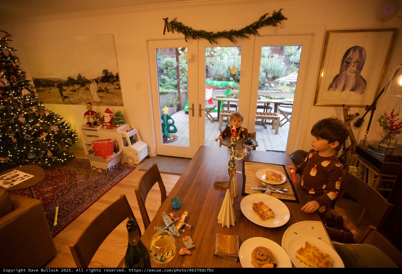 Family Christmas Breakfast with Festive Home Decorations