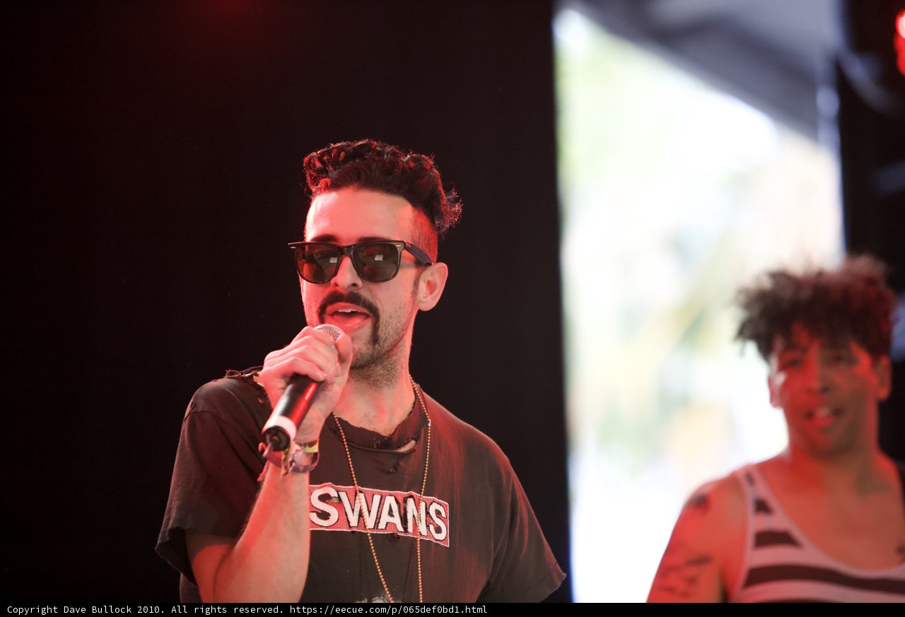 Entertainer on Stage with Mic and Sunglasses