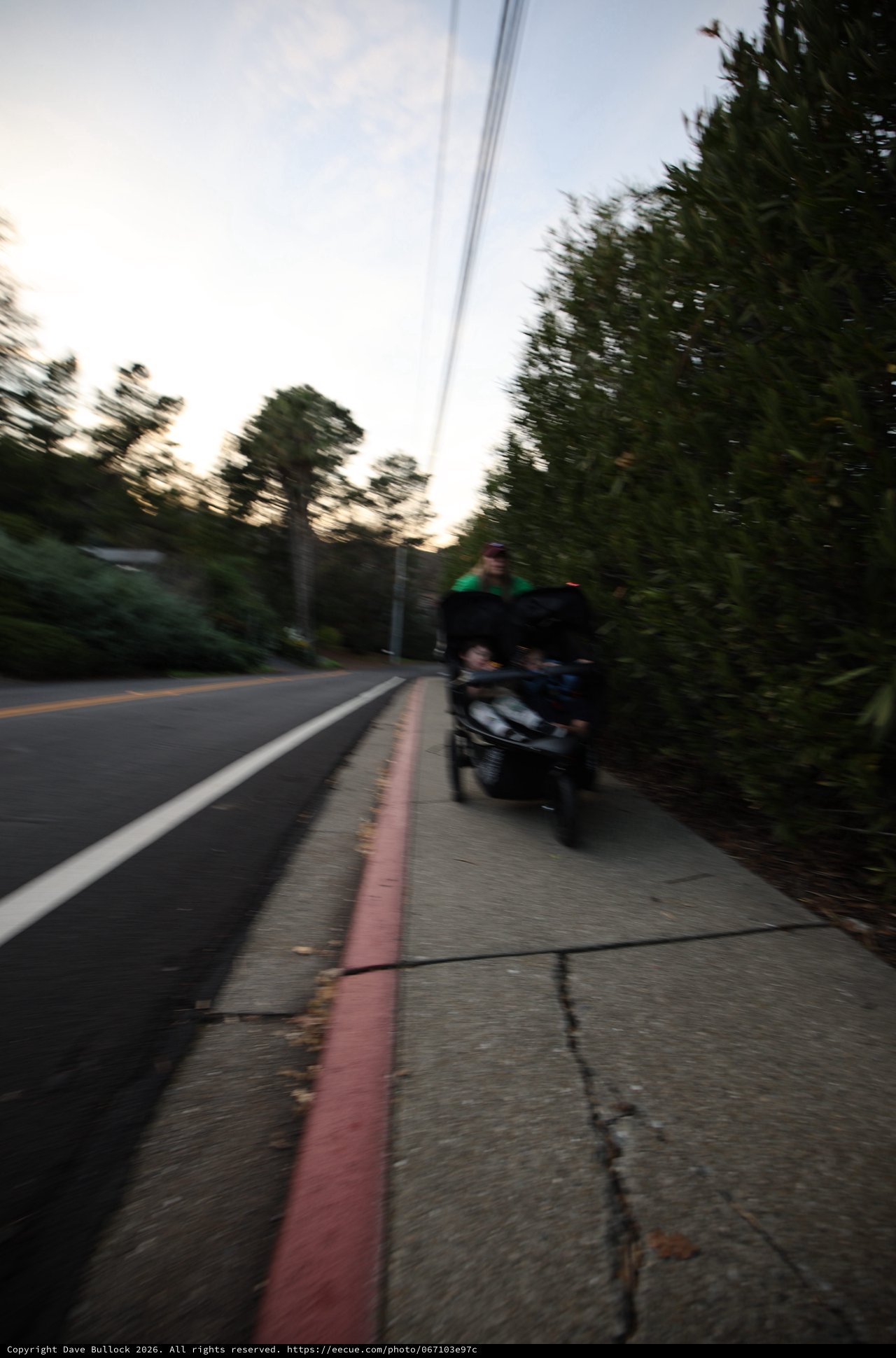 Twilight Stroller Walk on Suburban Sidewalk