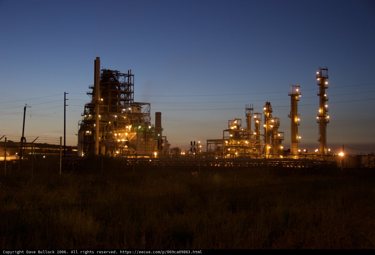 Illuminated Refinery at Dusk