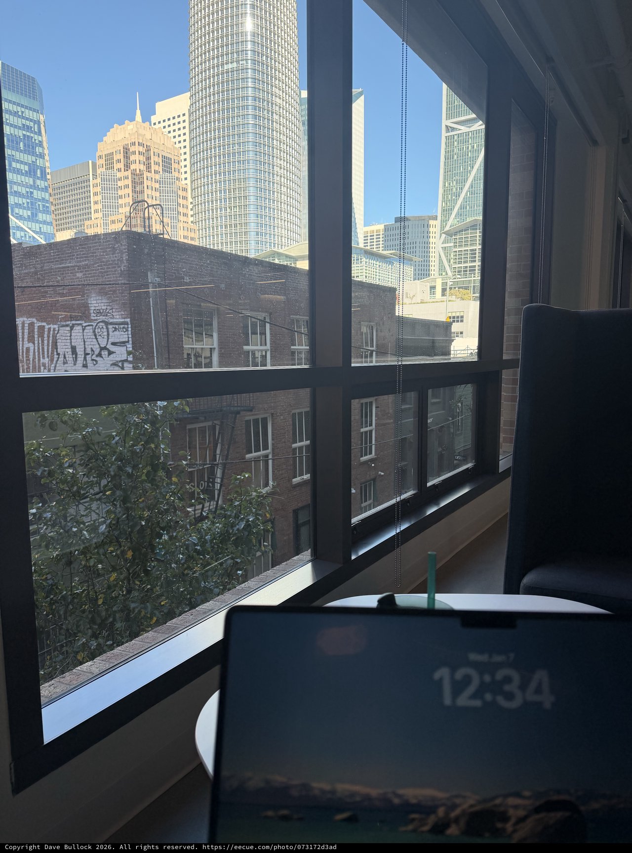 Urban Workspace with Downtown City Skyline View