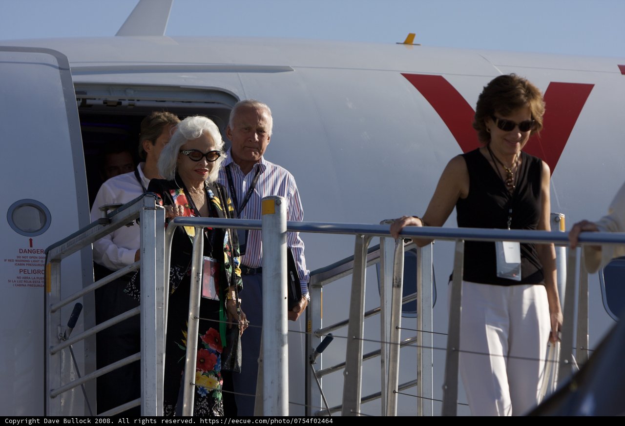 Buzz Aldrin and Company on the Steps of a White Knight Two Airplane