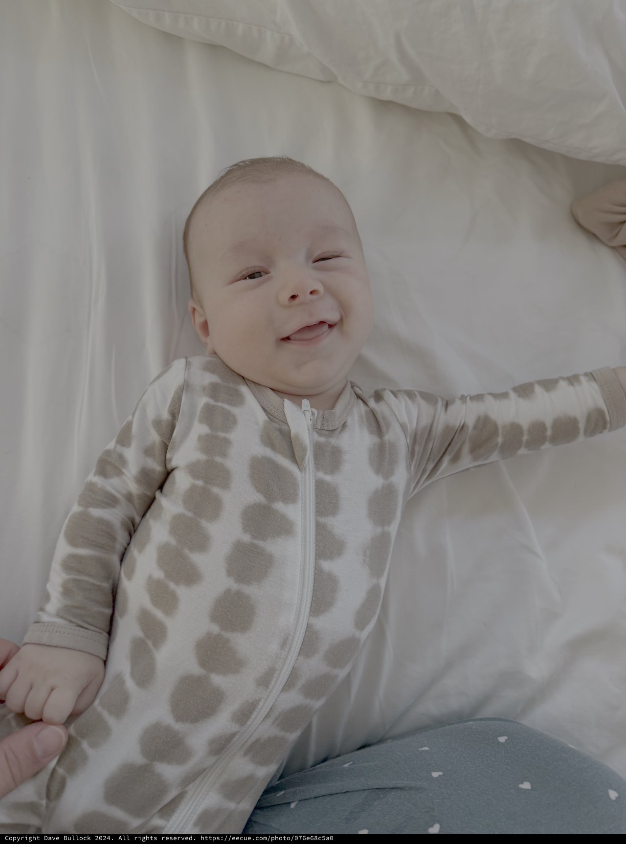 Smiling Baby in Polka Dot Sleepwear
