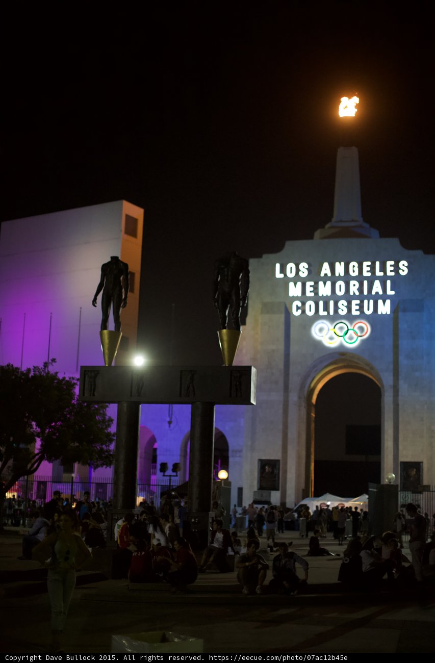 LA Coliseum Statues and Crowd