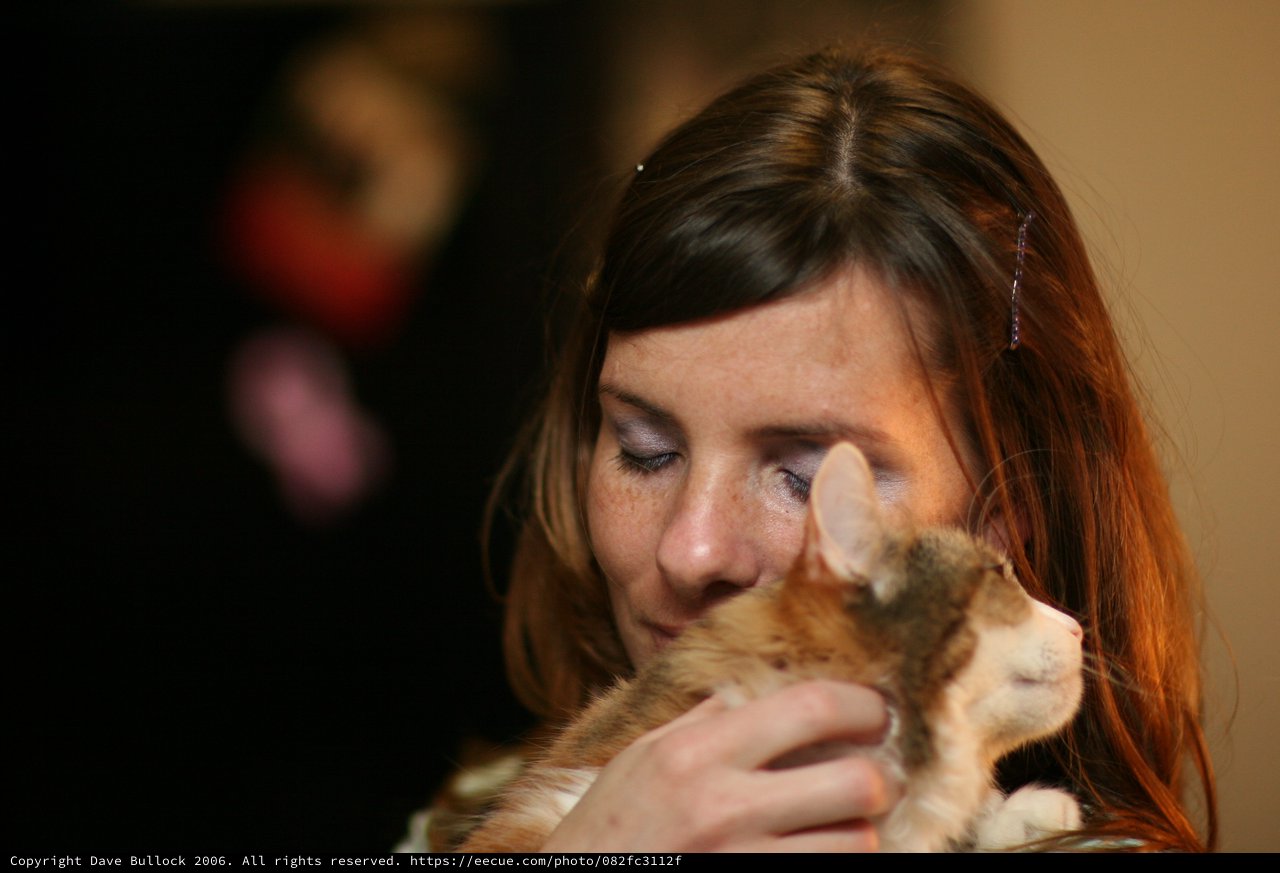 Tender Moment: Woman Nuzzling Ginger Kitten Lovingly