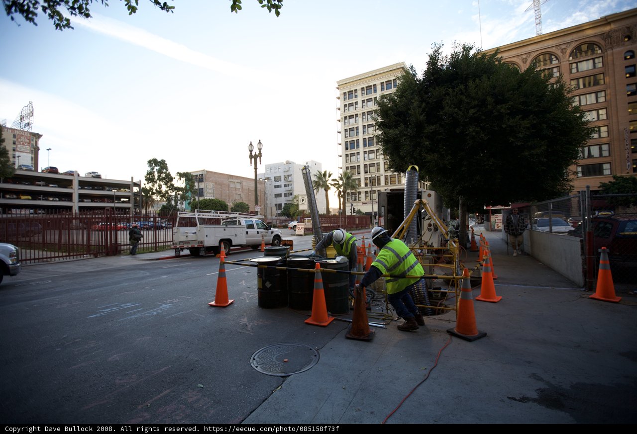 Construction Workers Hard at Work in Downtown LA