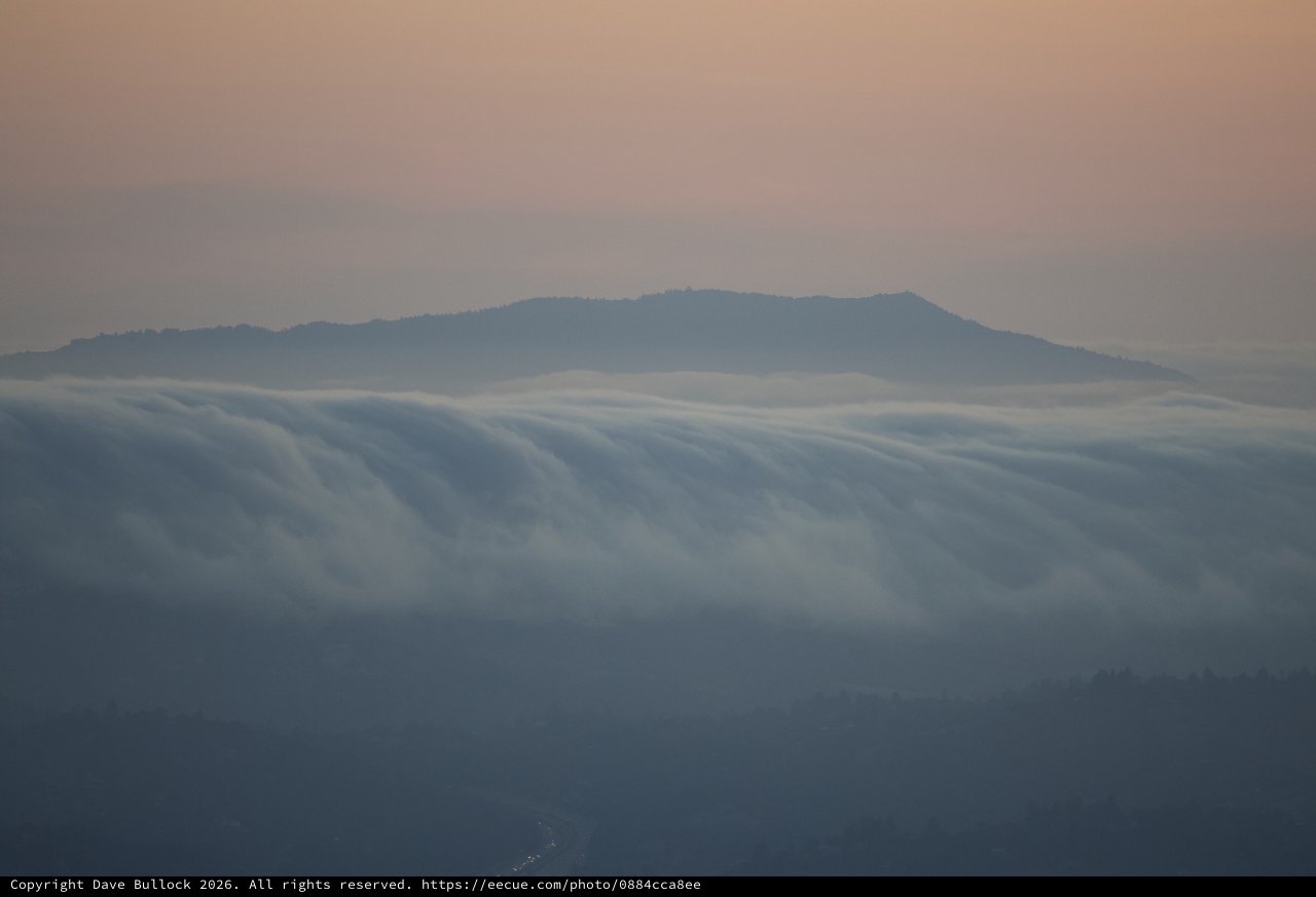 Cloud Waterfall Cascading Over Mount Tamalpais at Dusk