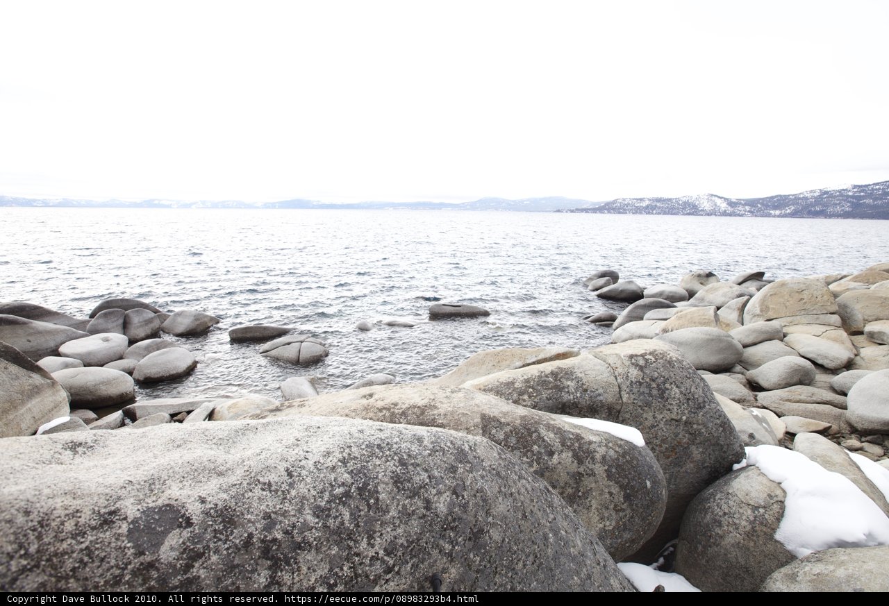 Snowy Rocks on the Shore of Lake Tahoe
