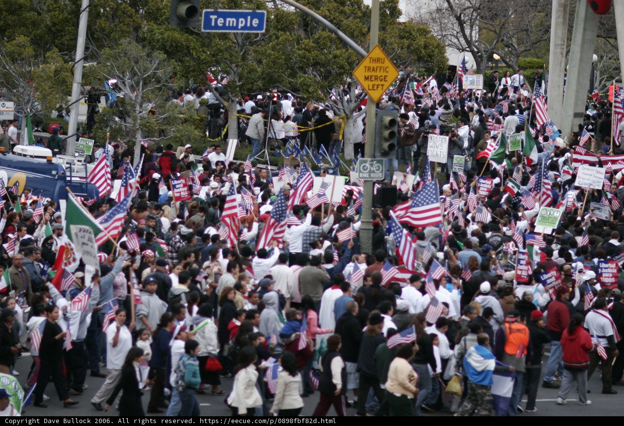 Patriotic Crowd with American Flags