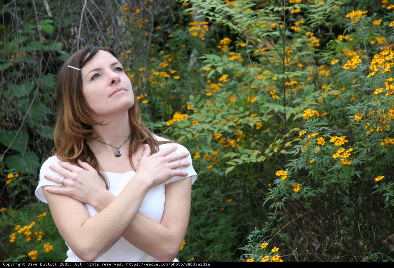Woman Gazing Upward Among Yellow Wildflowers