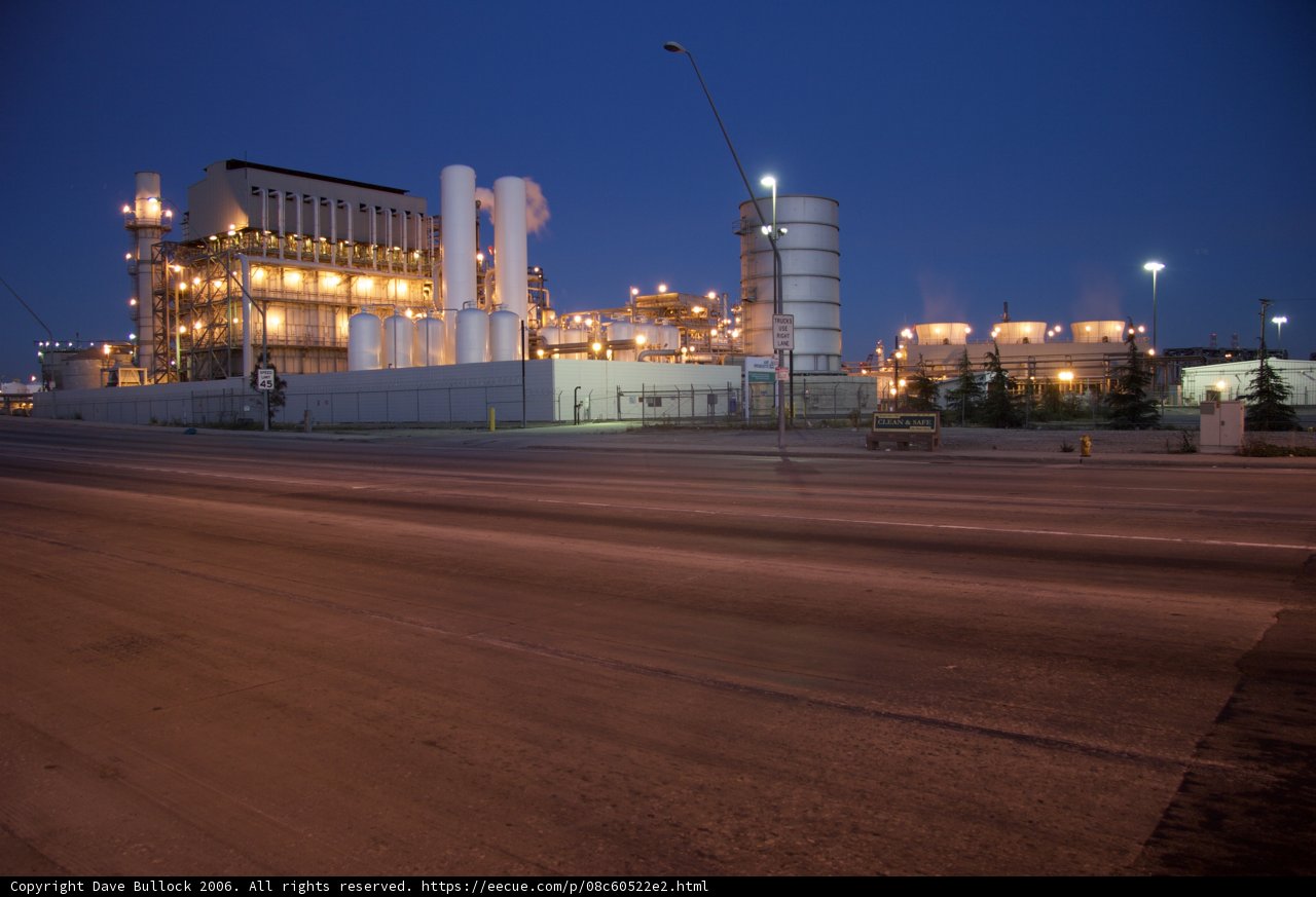 Illuminated Power Plant Factory at Night