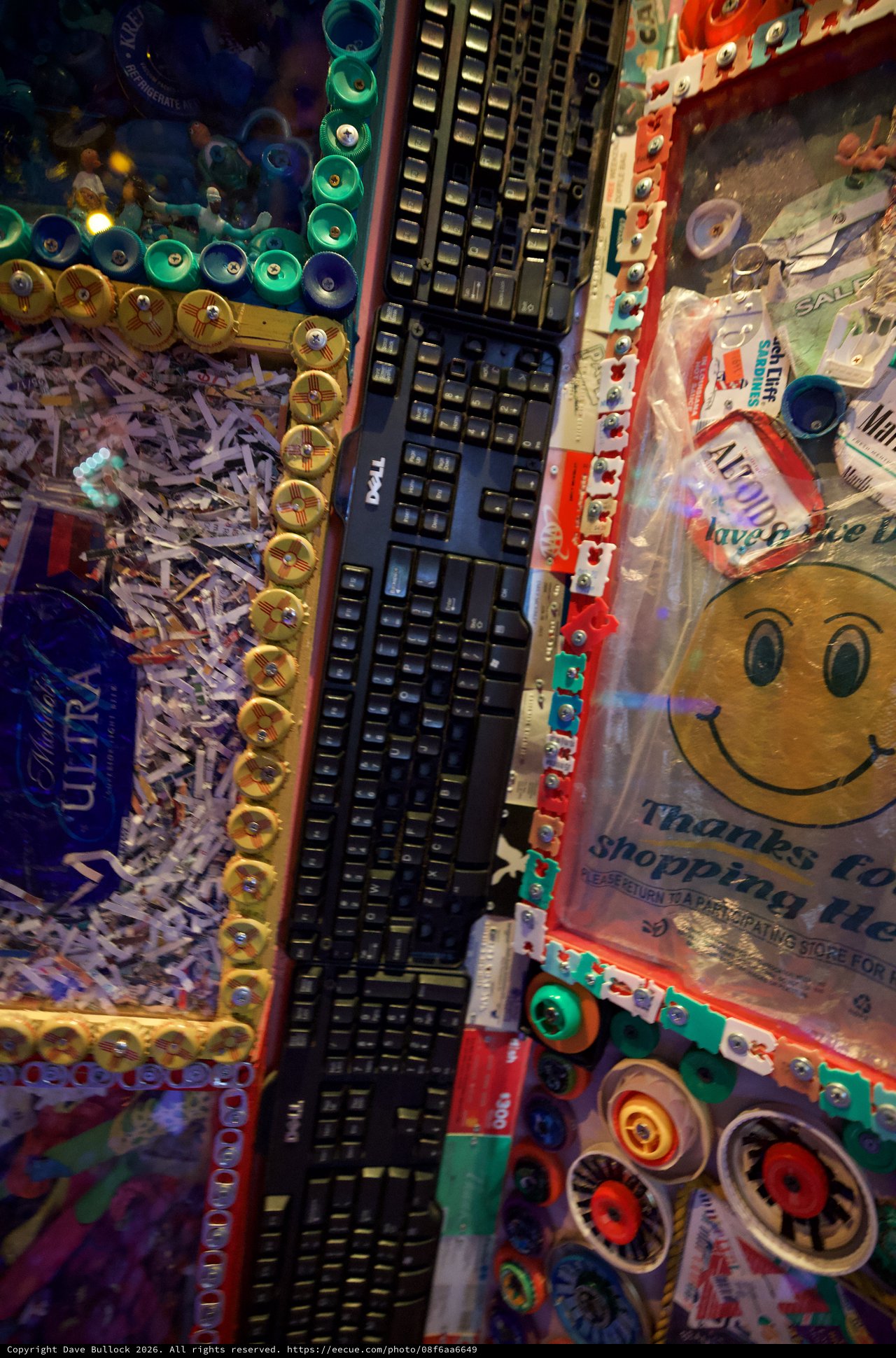 Eclectic Art Installation with Recycled Materials and Computer Keyboard