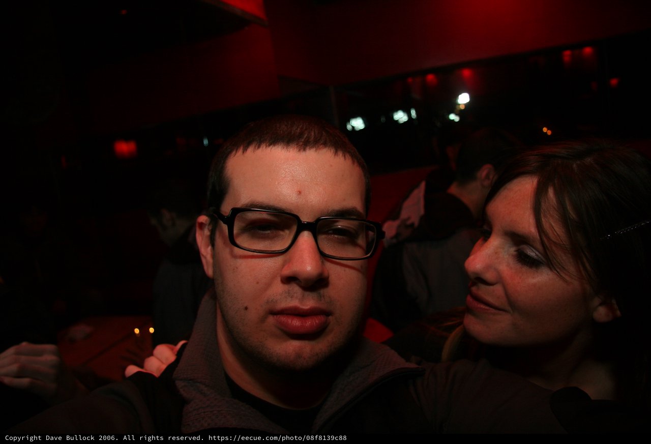 Two Friends Posing at a Dimly Lit Nightclub