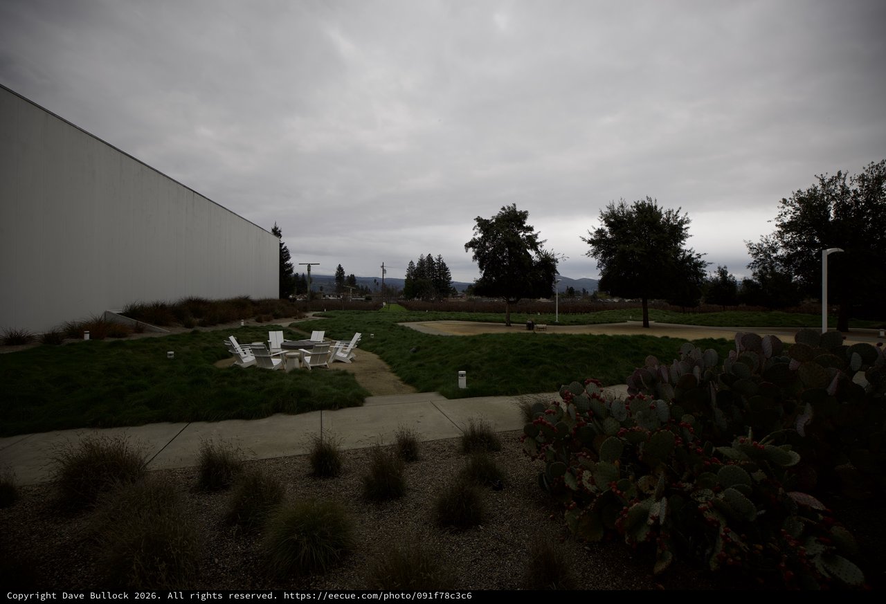 Overcast Evening at Modern Outdoor Courtyard Seating Area